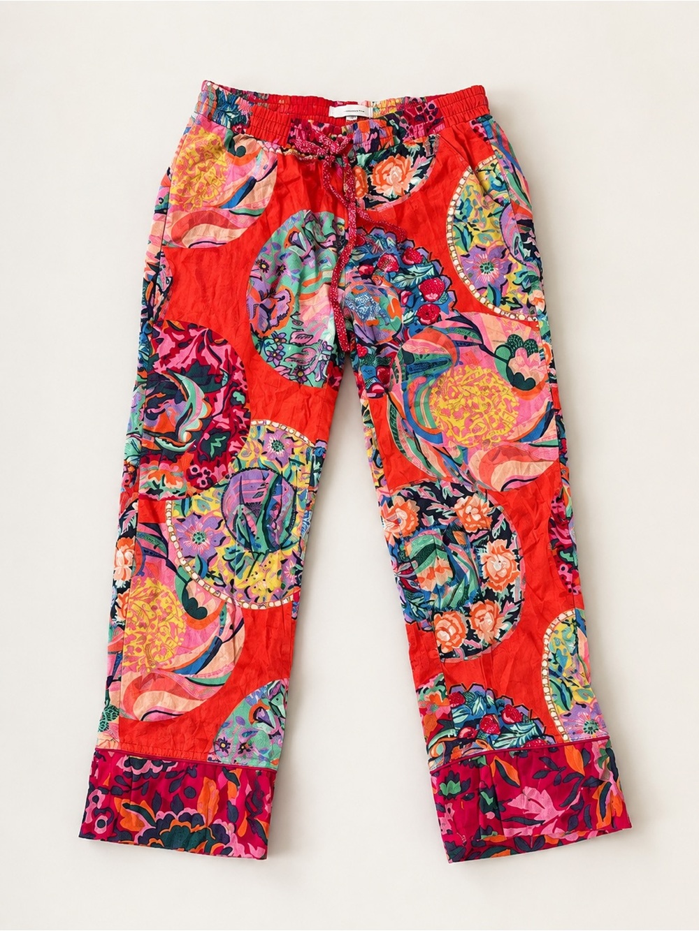 Anthropologie Red Multicolor Floral Patchwork Pants